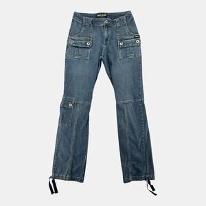 Guess Jeans Y2K Cargo Denim Pants Blue Low Rise Straight Leg Size 28